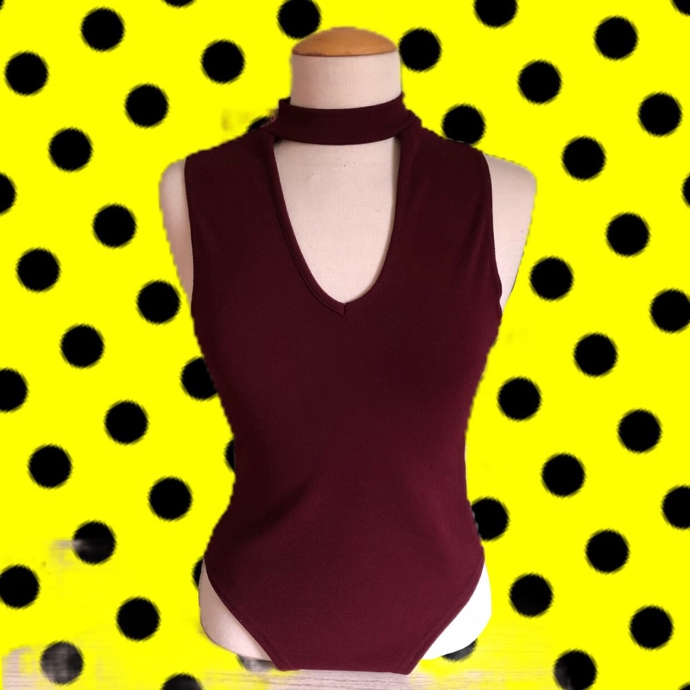 Dark red choker body suit